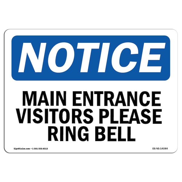Sign, 3.5" H, 5" W, Main Entrance Visitors Please Ring Bell Sign, Landscape, NS-D-35-L-14084-10PK